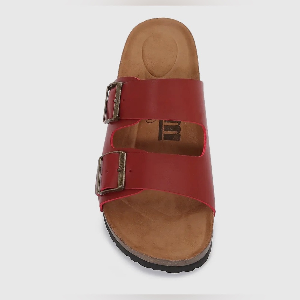 Red Soft Cork Double Strap Slider Sandals